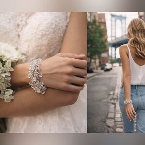 Vintage Crystal Cha Cha Bracelet Bridal Clear Cluster Statement Glam